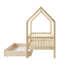 Lit cabane avec barrière et tiroir Safari Beige 70x140 - Laïba Kids