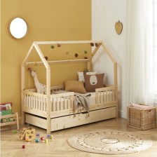 Lit cabane avec barrière et tiroir Safari Beige 70x140 - Laïba Kids