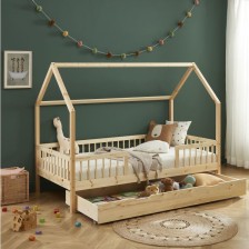 Lit cabane avec barrière et tiroir Aventure Beige 90x190 - Laïba Kids