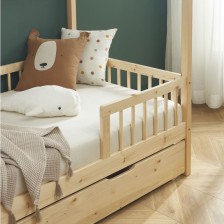 Lit cabane avec barrière et tiroir Aventure Beige 90x190 - Laïba Kids