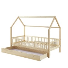 Lit cabane avec barrière et tiroir Aventure Beige 90x190 - Laïba Kids