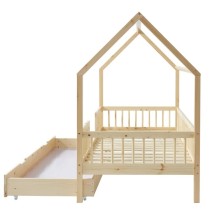 Lit cabane avec barrière et tiroir Aventure Beige 90x190 - Laïba Kids