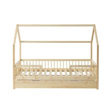 Lit cabane avec barrière et tiroir Aventure Beige 90x190 - Laïba Kids