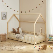 Lit cabane avec barrière Ludique Beige 90x190 - Laïba Kids