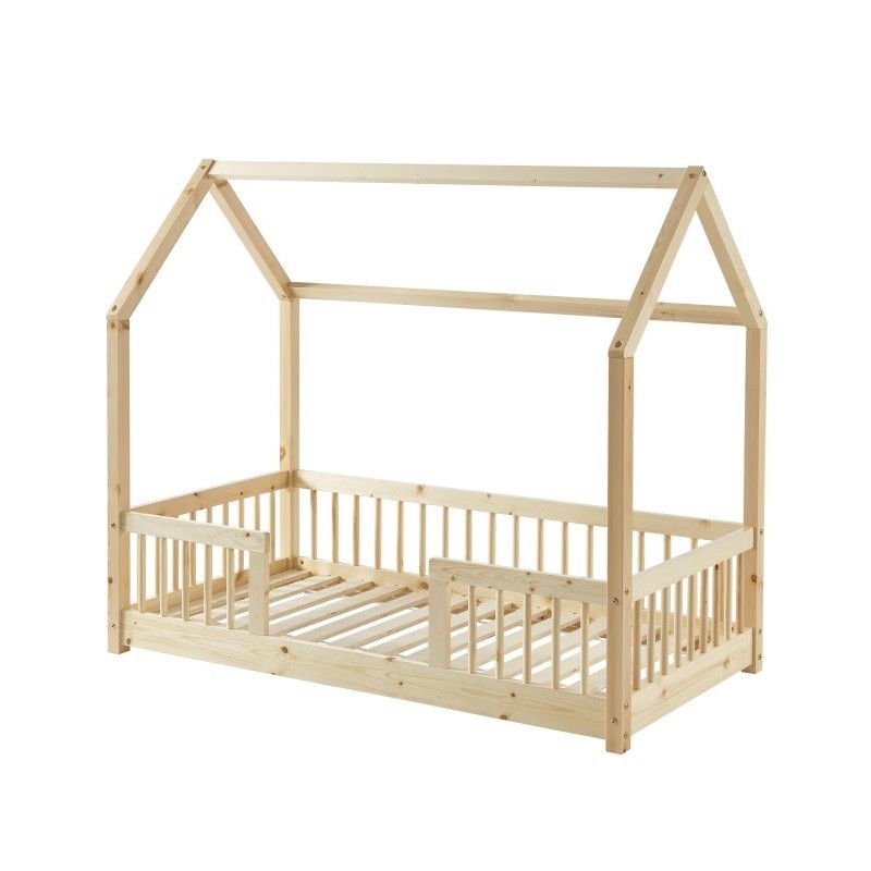 Lit cabane avec barrières Explorateur Beige 70x140 - Laïba Kids