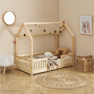 Lit cabane avec barrières Explorateur Beige 70x140 - Laïba Kids