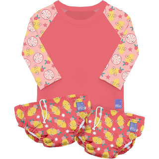 Maillot de bain 2 couches et 1 t-shirt anti-uv bébé 0-6 mois Rose - Bambino Mio