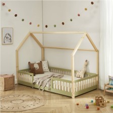 Lit Cabane Avec Barrière Ludique Vert 90x190 - Laïba Kids