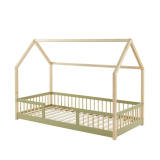 Lit Cabane Avec Barrière Ludique Vert 90x190 - Laïba Kids