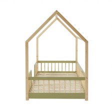 Lit Cabane Avec Barrière Ludique Vert 90x190 - Laïba Kids