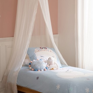 Coussin rond pompons hiver Bleu - Atmosphera For Kids