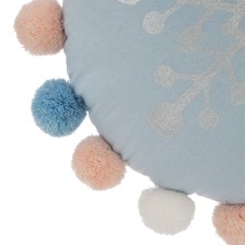 Coussin rond pompons hiver Bleu - Atmosphera For Kids