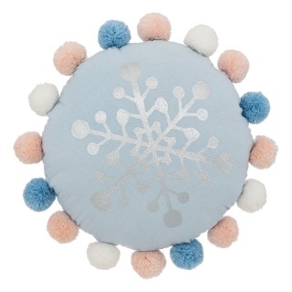 Coussin rond pompons hiver Bleu - Atmosphera For Kids