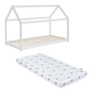 Ensemble Lit Cabane des Rêveries Blanc 70x140 avec matelas enfant 70x140 - Laïba Kids