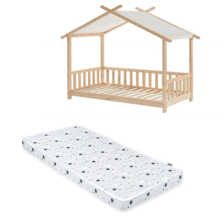 Ensemble Lit Tente des étoiles 70x140 Beige avec matelas enfant 70x140 - Laïba Kids