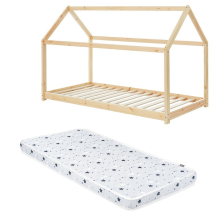 Ensemble Lit Cabane des Rêveries Beige 70x140 avec matelas enfant 70x140 - Laïba Kids