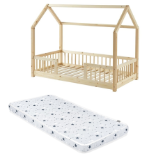 Ensemble Lit cabane avec barrières Explorateur Beige 70x140 avec matelas enfant 70x140 - Laïba Kids