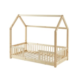 Ensemble Lit cabane avec barrières Explorateur Beige 70x140 avec matelas enfant 70x140 - Laïba Kids