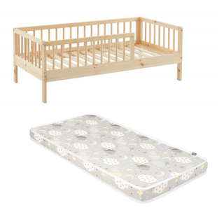 Ensemble Lit enfant Nid Douillet Naturel 70x140 avec matelas enfant Nuages Gris 70x140 - Laïba Kids