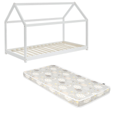 Ensemble Lit Cabane des Rêveries Blanc 70x140 avec matelas enfant Nuages Gris 70x140 - Laïba Kids