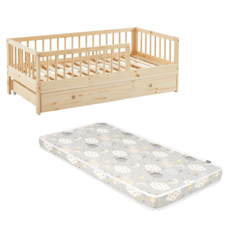 Ensemble Lit enfant Arche des Songes avec tiroir 70x140 avec matelas enfant Nuage Gris 70x140 - Laïba Kids