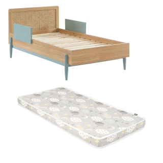 Ensemble Lit enfant Refuge Magique Bleu 70x140 avec matelas enfant Nuages Gris 70x140 - Laïba Kids