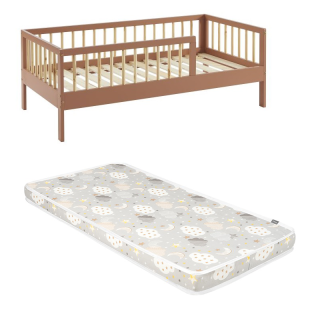 Ensemble Lit enfant Luna 70x140 Terracotta avec matelas enfant Nuages Gris 70x140 - Laïba Kids