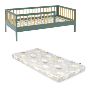 Ensemble Lit enfant Luna 70x140 Vert avec matelas enfant Nuages Gris 70x140 - Laïba Kids