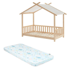 Ensemble Lit Tente des étoiles 70x140 Beige avec matelas enfant Bleu 70x140 - Laïba Kids