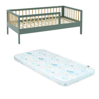 Ensemble Lit enfant Luna 70x140 Vert avec matelas enfant Bleu 70x140 - Laïba Kids