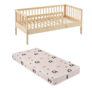 Ensemble Lit enfant Nid Douillet Naturel 70x140 avec matelas enfant éléphants verts 70x140 - Laïba Kids