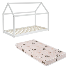 Ensemble Lit Cabane des Rêveries Blanc 70x140 avec matelas enfant éléphants verts 70x140 - Laïba Kids