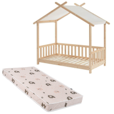 Ensemble Lit Tente des étoiles 70x140 Beige avec matelas enfant éléphants verts 70x140 - Laïba Kids