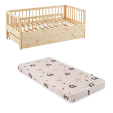 Ensemble Lit enfant Arche des Songes avec tiroir 70x140 avec matelas enfant éléphants verts 70x140 - Laïba Kids