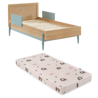 Ensemble Lit enfant Refuge Magique Bleu 70x140 avec matelas enfant éléphants Verts 70x140 - Laïba Kids