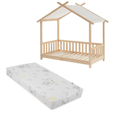 Ensemble Lit Tente des étoiles 70x140 Beige avec matelas enfant Gris 70x140 - Laiba Kids