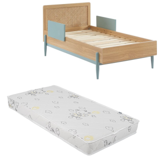 Ensemble Lit enfant Refuge Magique Bleu 70x140 avec matelas enfant Gris 70x140 - Laïba Kids