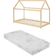 Ensemble Lit Cabane des Rêveries Beige 70x140 avec matelas enfant Gris 70x140 - Laïba Kids