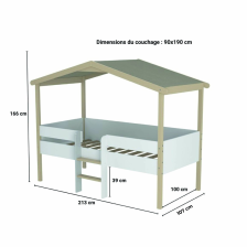 Lit Cabane Enfant Ile Au Trésor 90x190 avec Sommier Naturel et Blanc - Laïba Kids