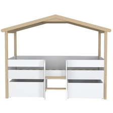 Lit cabane Enfant Jardin Secret 90x190 sommier + 2 tiroirs Blanc et Naturel - Laïba Kids