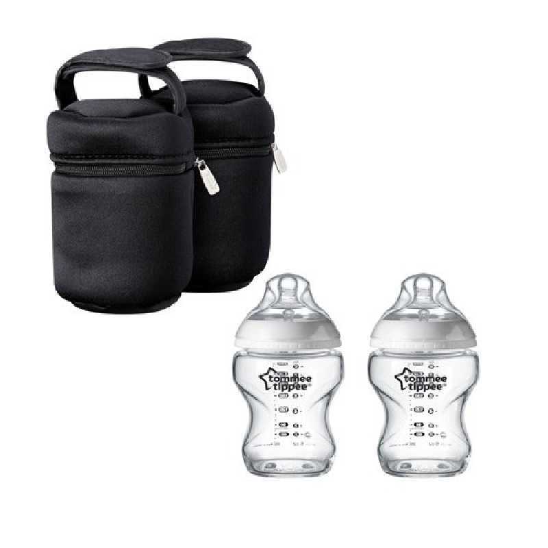 Tommee Tippee Kit de 2 Sacs Isothermes + 2 Biberons 250ml Verre