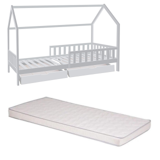 Pack Lit Bosco avec 2 tiroirs 90x190 cm + Matelas enfant 90x190x10 cm Blanc - Atmosphera For Kids
