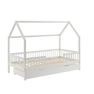 Lit Cabane Avec Barrières Et Tiroir LunaLit Blanc 90x190 - Laïba Kids