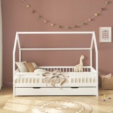 Lit Cabane Avec Barrières Et Tiroir LunaLit Blanc 90x190 - Laïba Kids Lit Cabane Avec Barrières Et Tiroir LunaLit Blanc 90x190 - Laïba Kids