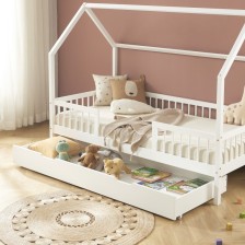 Lit Cabane Avec Barrières Et Tiroir LunaLit Blanc 90x190 - Laïba Kids Lit Cabane Avec Barrières Et Tiroir LunaLit Blanc 90x190 - Laïba Kids