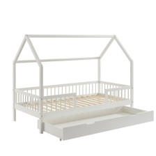Lit Cabane Avec Barrières Et Tiroir LunaLit Blanc 90x190 - Laïba Kids Lit Cabane Avec Barrières Et Tiroir LunaLit Blanc 90x190 - Laïba Kids