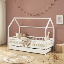 Lit Cabane Avec Barrières Et Tiroir LunaLit Blanc 90x190 - Laïba Kids Lit Cabane Avec Barrières Et Tiroir LunaLit Blanc 90x190 - Laïba Kids