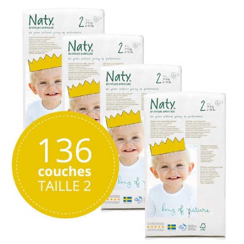 Naty -Couches Écologiques Taille 2 Mini (3-6 kg)Pack 1 Mois (x136 couches) Naty -Couches Écologiques Taille 2 Mini (3-6 kg)Pack 1 Mois (x136 couches)