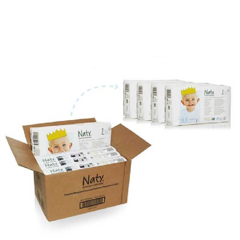 Naty -Couches Écologiques Taille 2 Mini (3-6 kg)Pack 1 Mois (x136 couches)