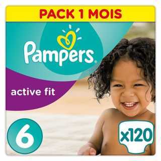 Pampers - Active Fit - Couches Taille 6 (+15 kg/XL) - Pack économique 1 mois de consommation (x120 couches)
